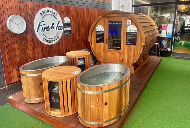 Fire & Ice recovery deck with infrared sauna and ice baths at Re-Creation Sorrento