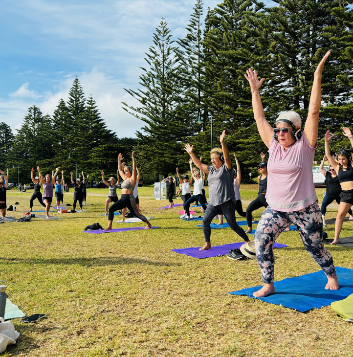 Outdoor Summer Beach Yoga at Re-Creation Health Club Sorrento